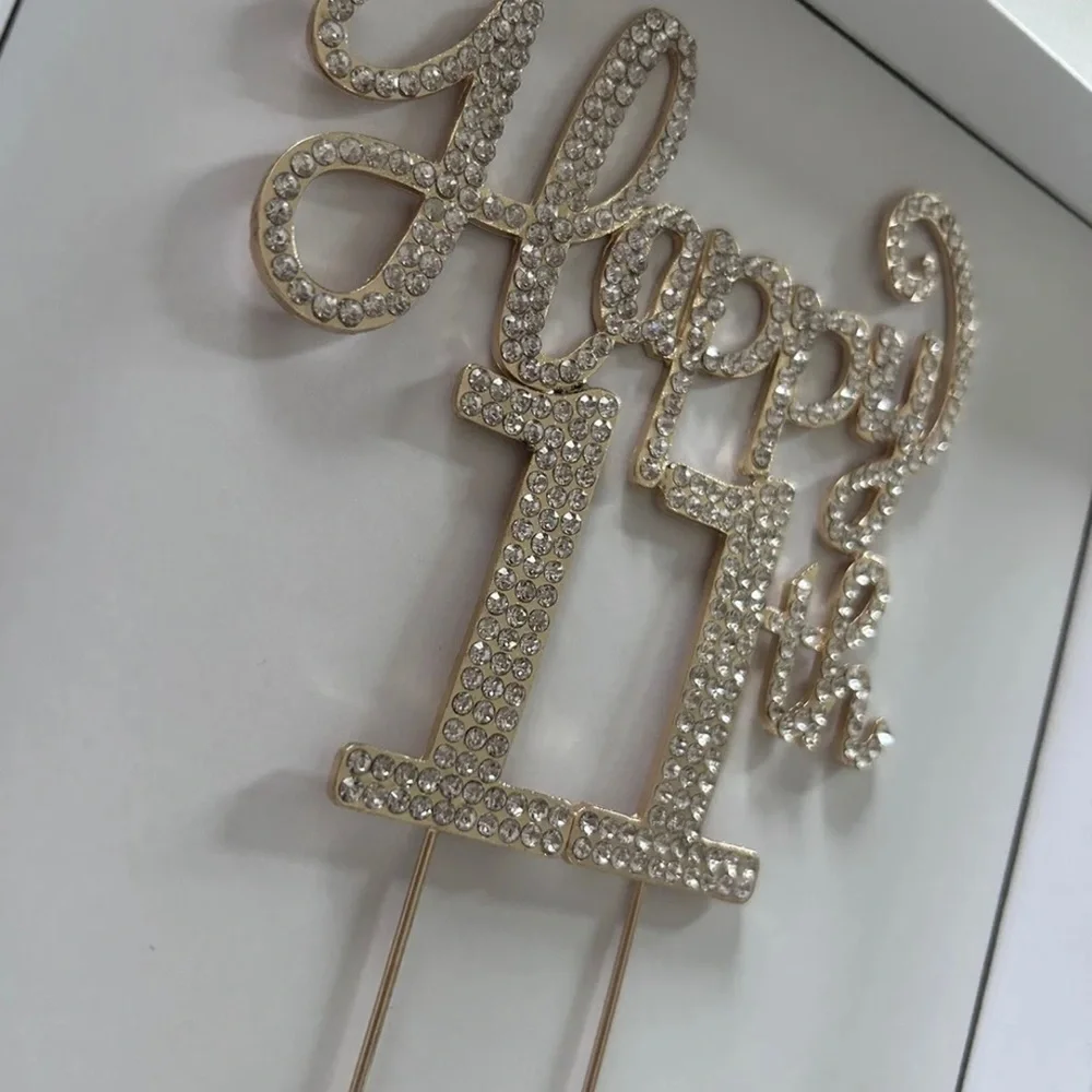 Cake topper Happy 11th  birthday- Gold WithCrystals